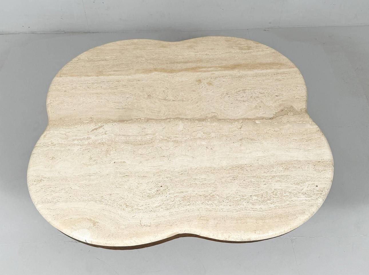 Coffee table with travertine top in cloverleaf shape, Italy, 1970s.