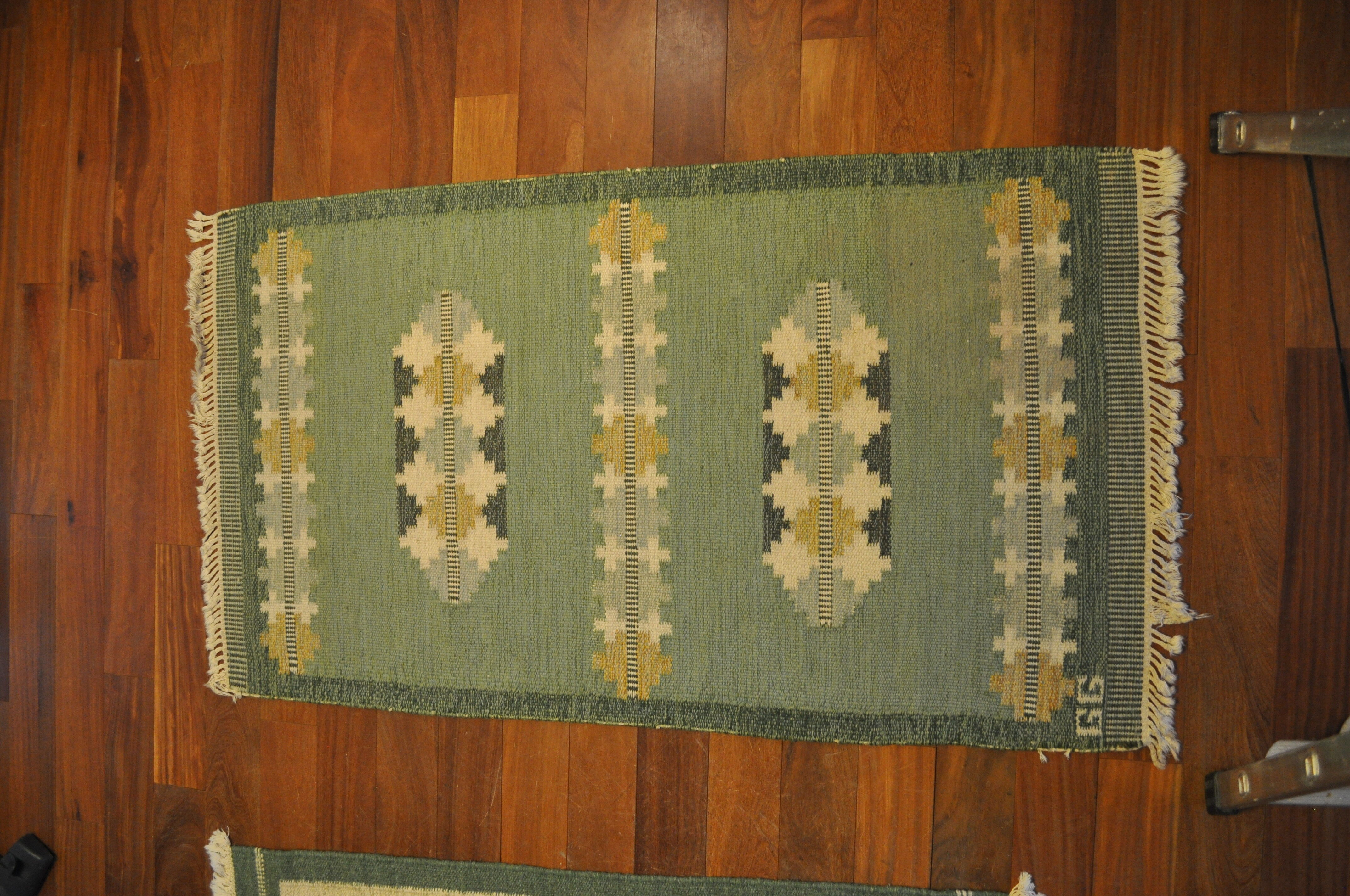 Mat Swedish Rollakan, wool woven hand, Sweden, 1950 - 90x165cm