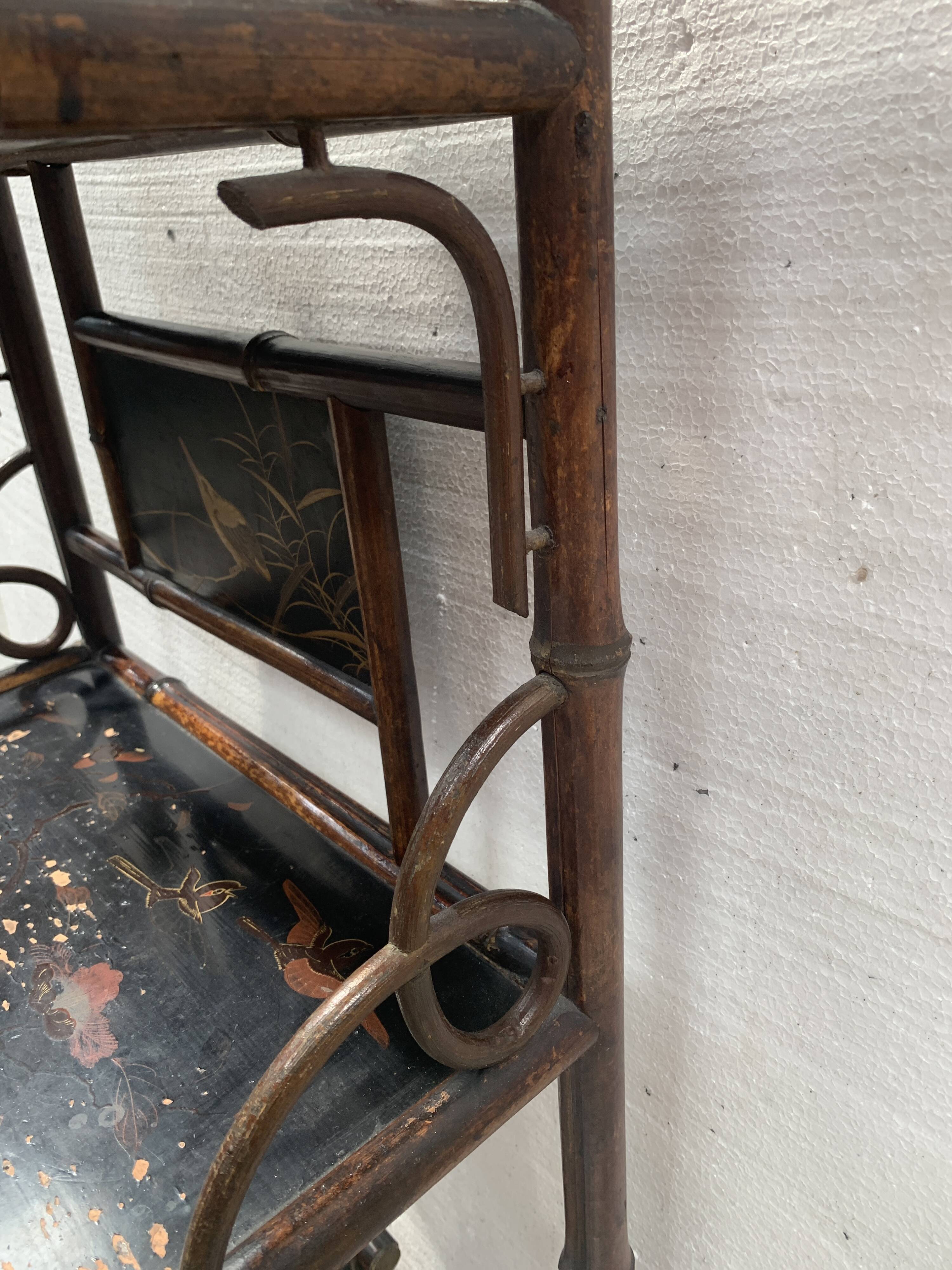 Bamboo shelf with four shelves with Asian decor, 20th century