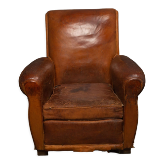 Club armchair vintage leather year 50 patinated