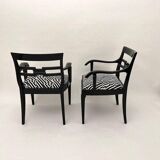 Art Deco Armchairs in Black Lacquer and Black-Creme Fabric, 1925