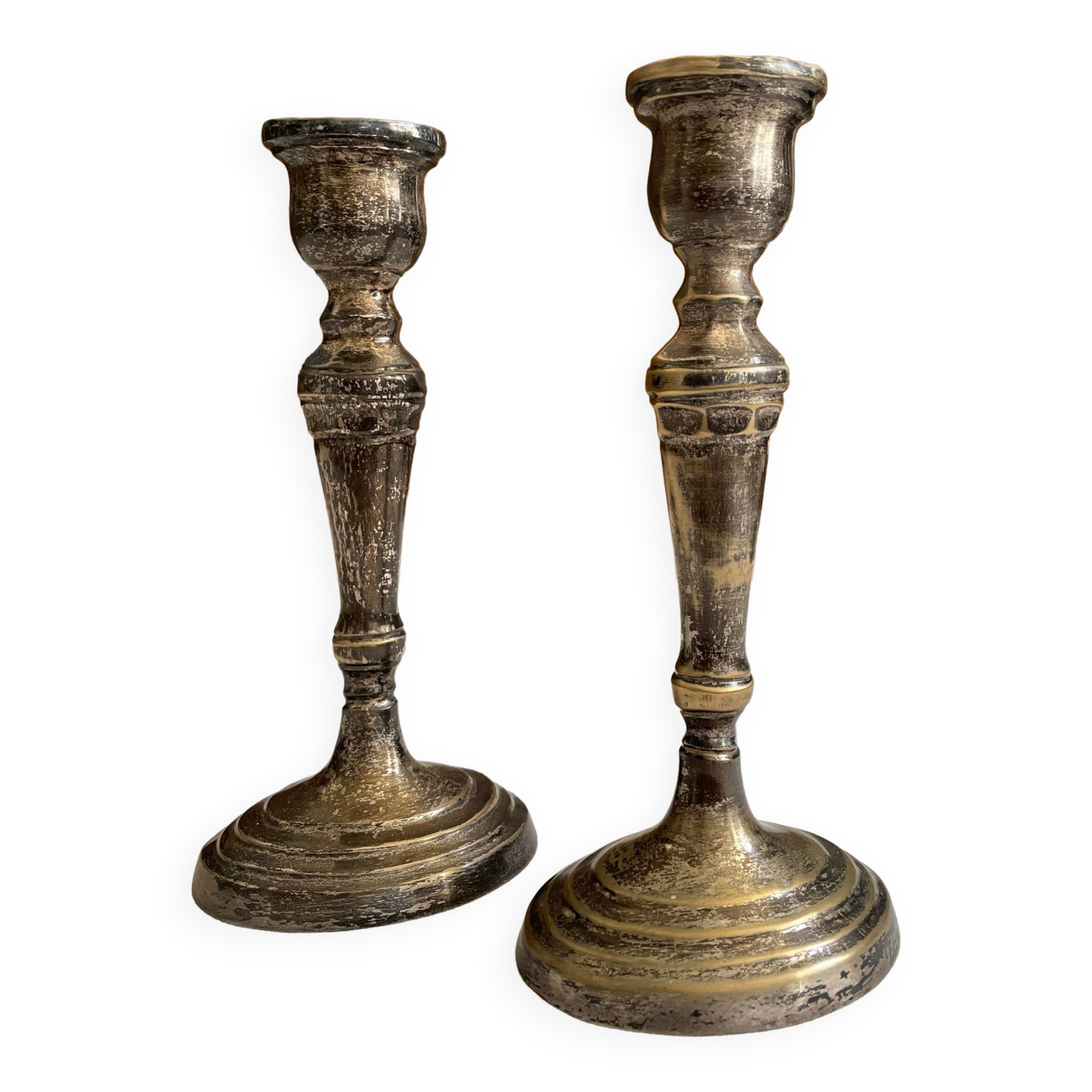 Pair candlesticks silver metal