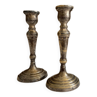 Pair candlesticks silver metal