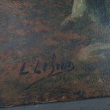 Old oil on canvas animated forest landscape 55x46 cm vintage 50s