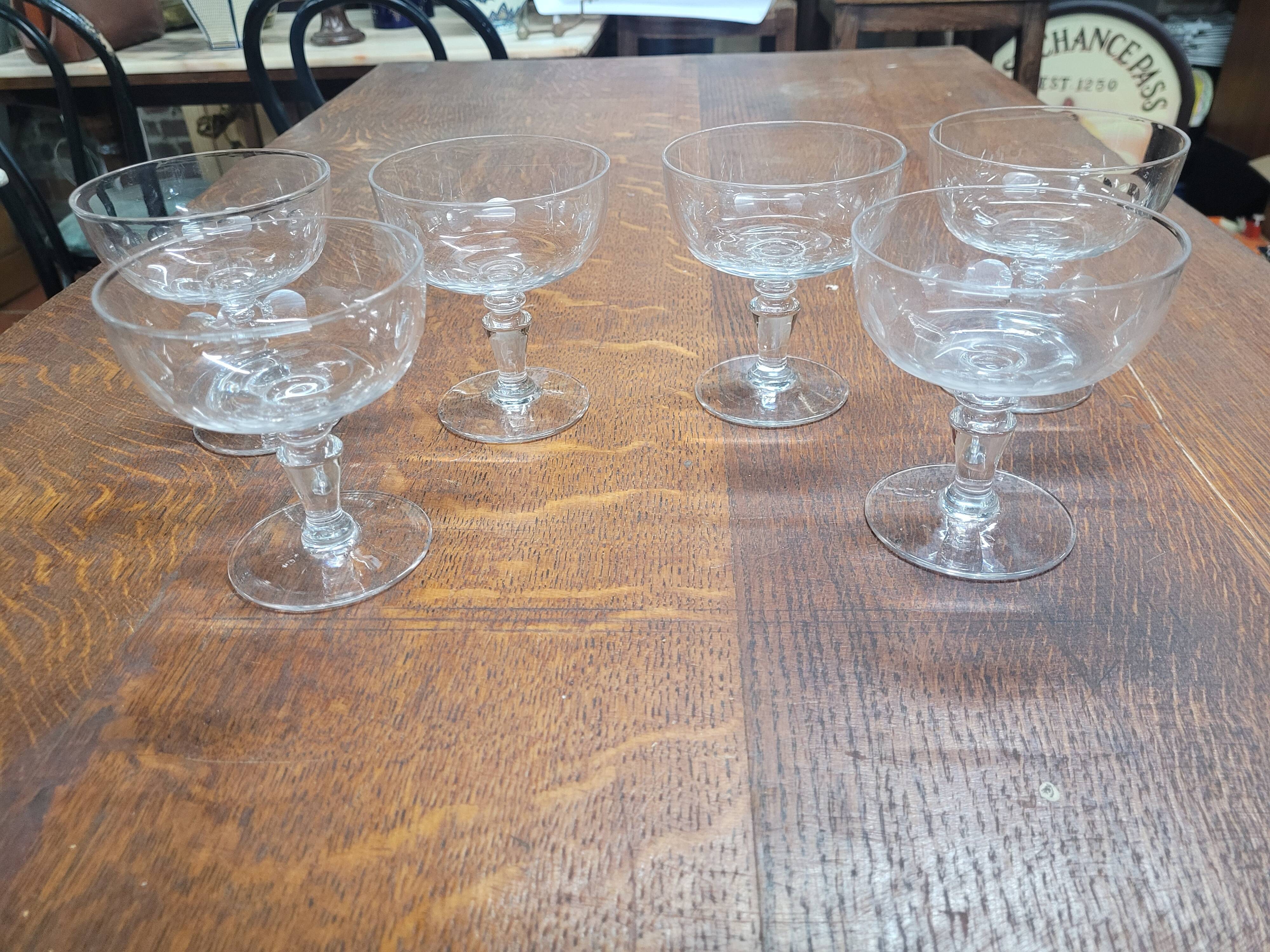 6 old champagne glasses