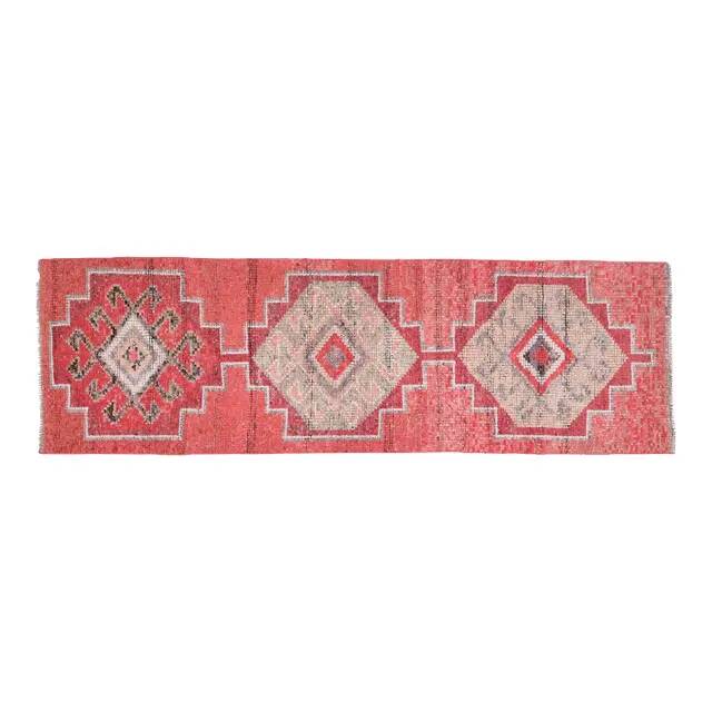 1970s Pink Turkish Handmade Vintage Oushak Wool Runner 84x269