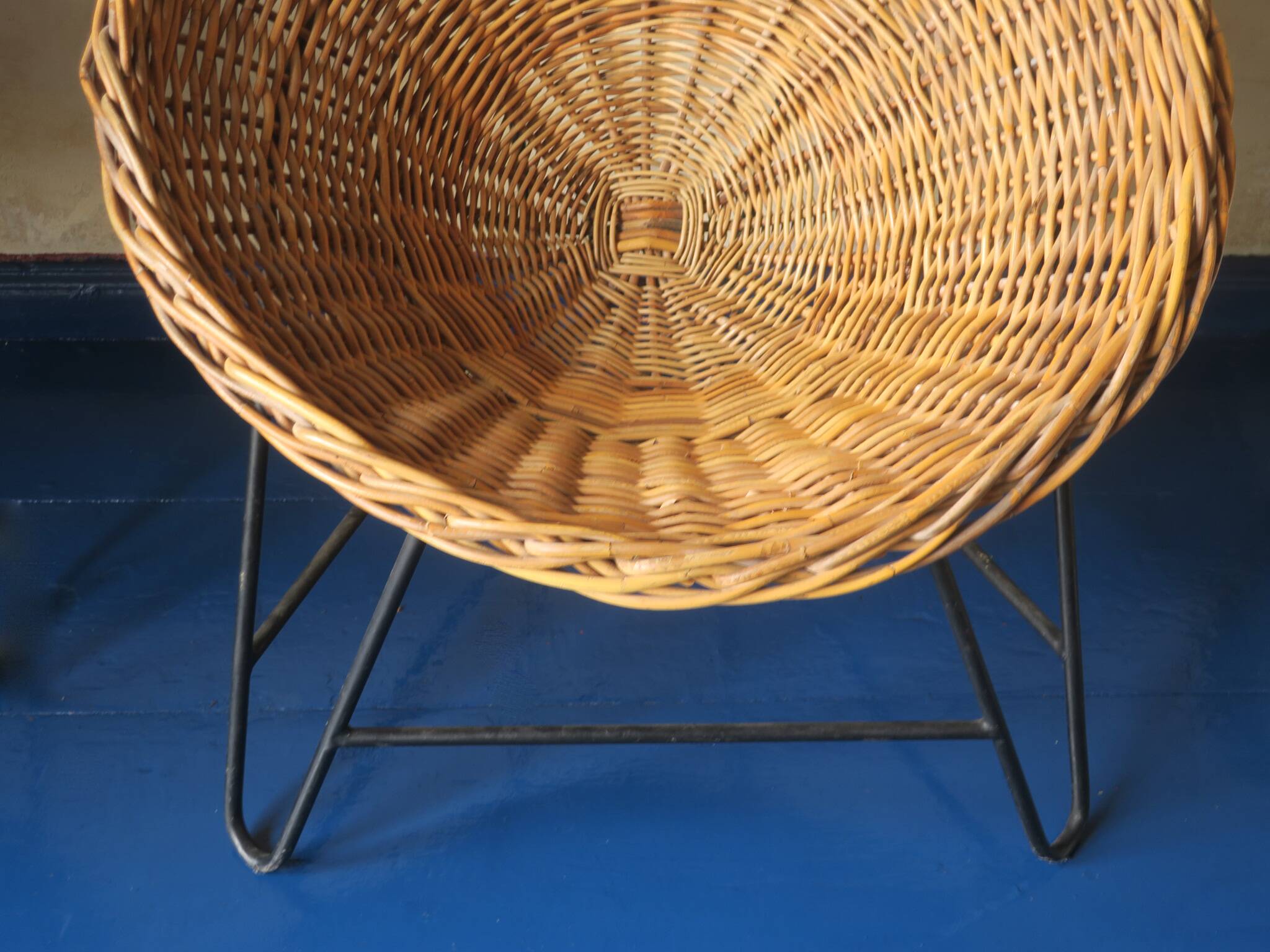 Pair of mid century bamboo and iron pod chairs, 1960s
