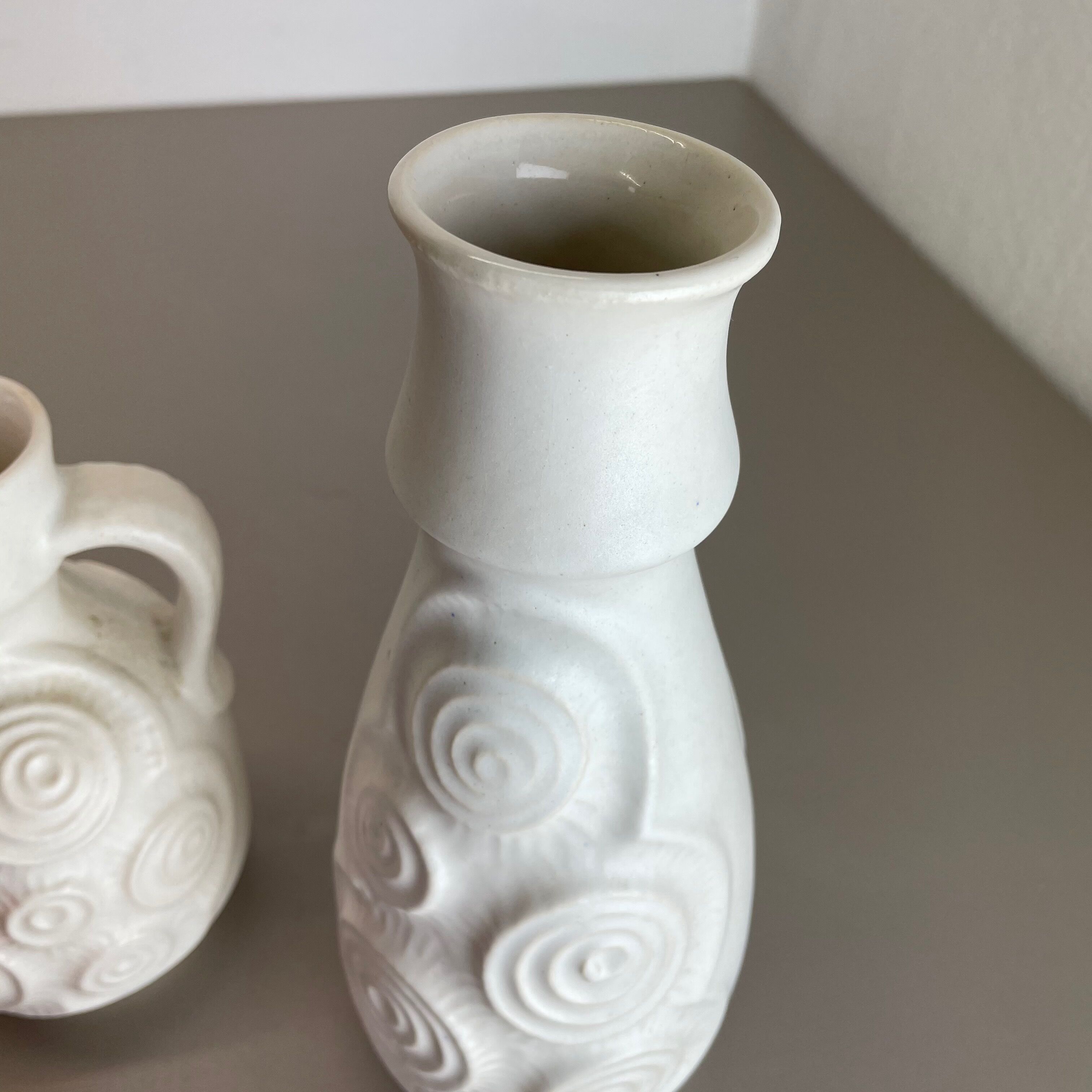 Set of 4 Red-White Fat Lava Op Art Pottery Vases by Bay Ceramics, Germany