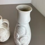 Set of 4 Red-White Fat Lava Op Art Pottery Vases by Bay Ceramics, Germany