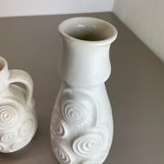 Set of 4 Red-White Fat Lava Op Art Pottery Vases by Bay Ceramics, Germany