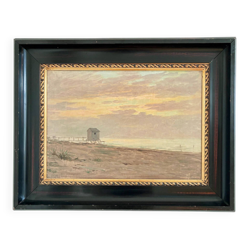 Vintage original seascape oil painting, signed beachside art