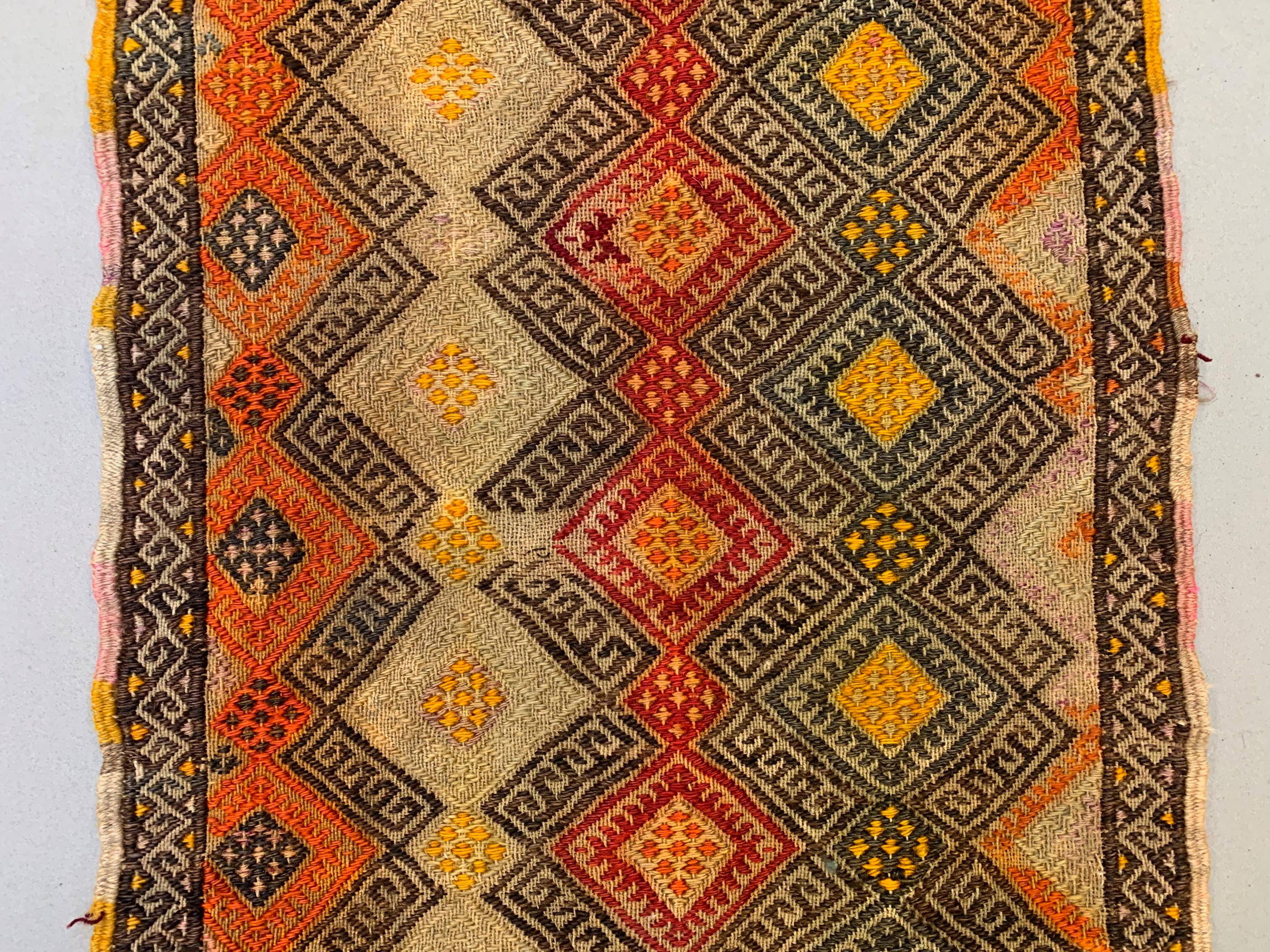 Vintage Turkish Mini Kilim 88x50 cm Wool Small Kelim Runner, shabby Chic