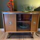 Vintage 1960s bar cabinet, Scandinavian style, on wheels.