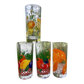 Vintage lot de 4 verres à orangeade décor fruits
