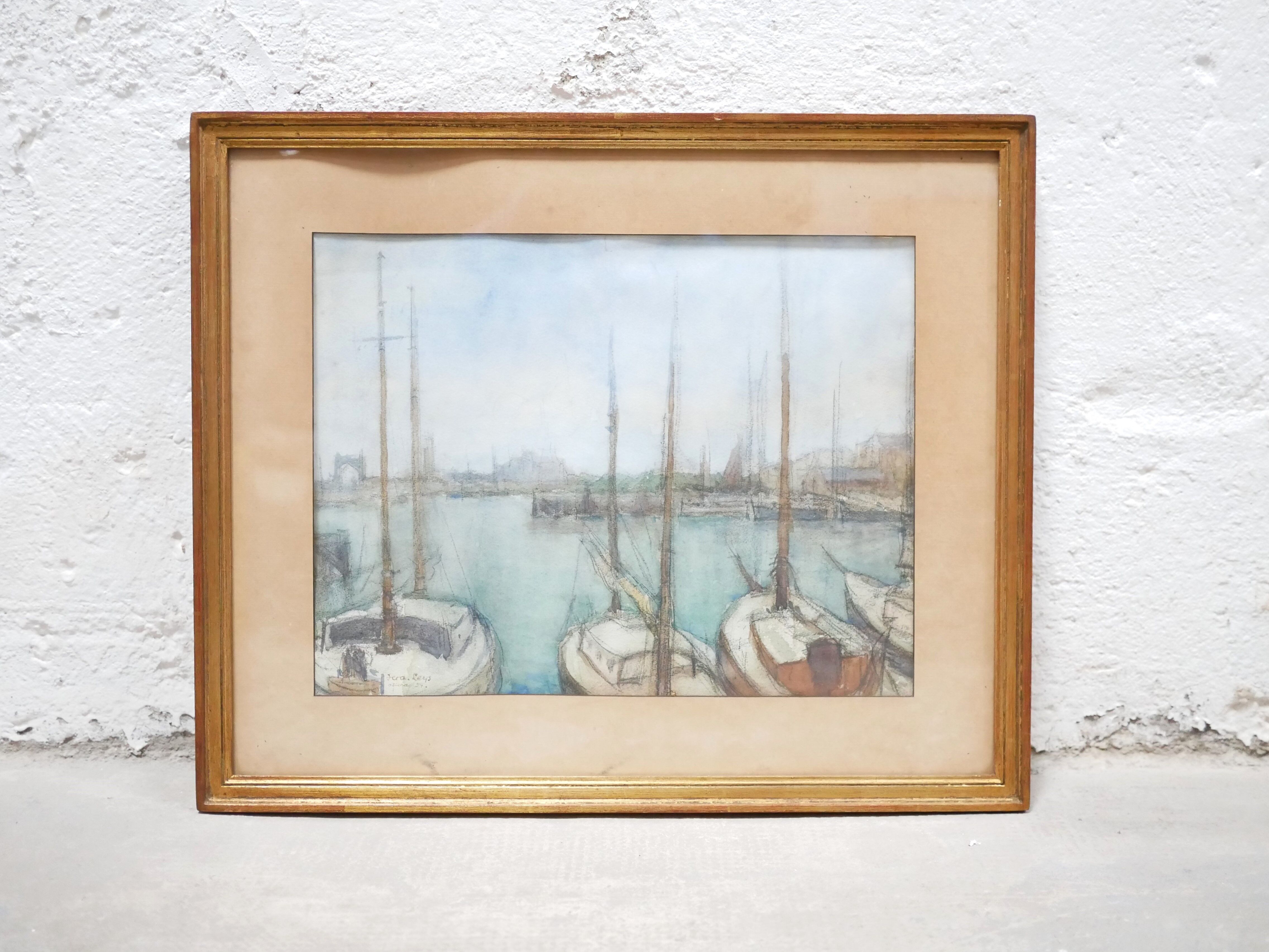 Old watercolor painting on paper signed F. Reys