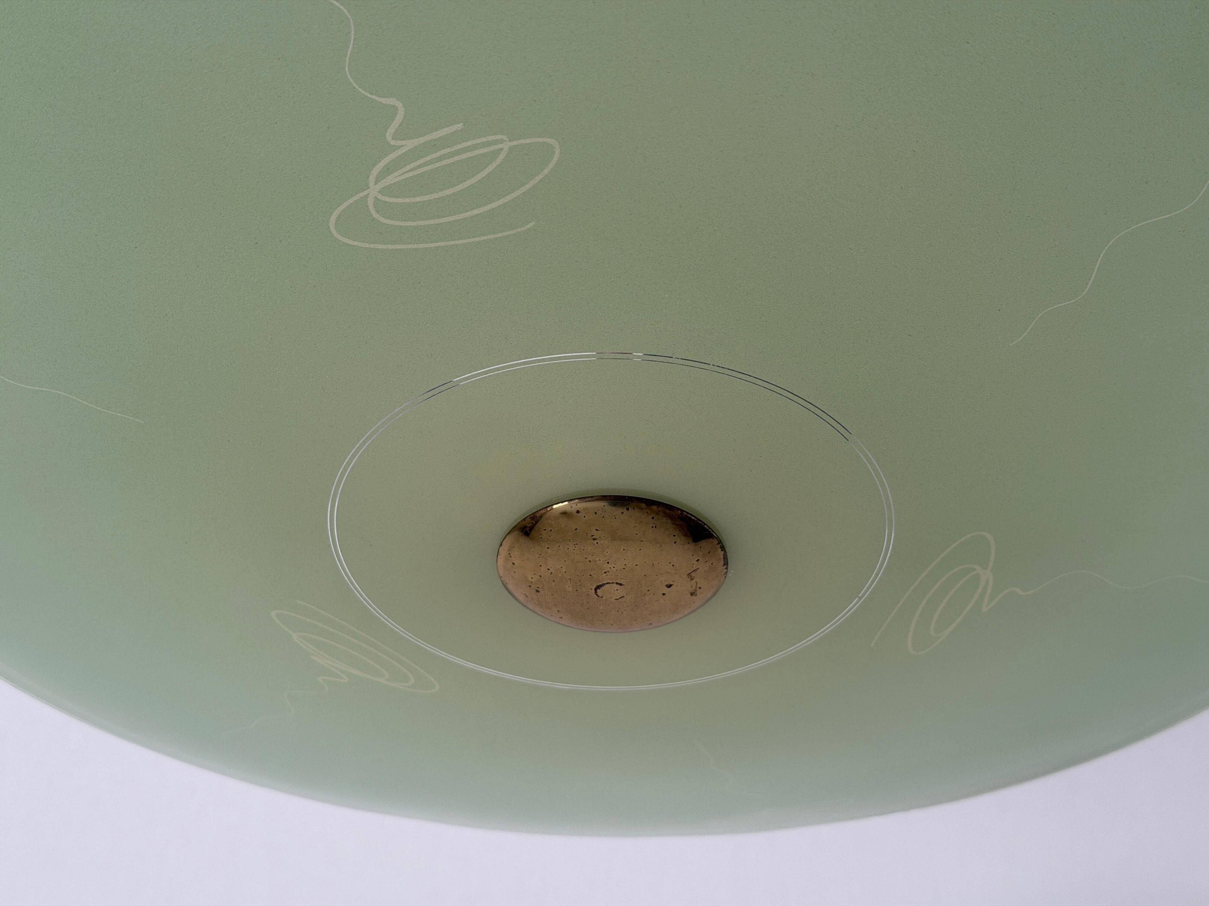 Art Deco ceiling light in green glass, 1940s, Germany