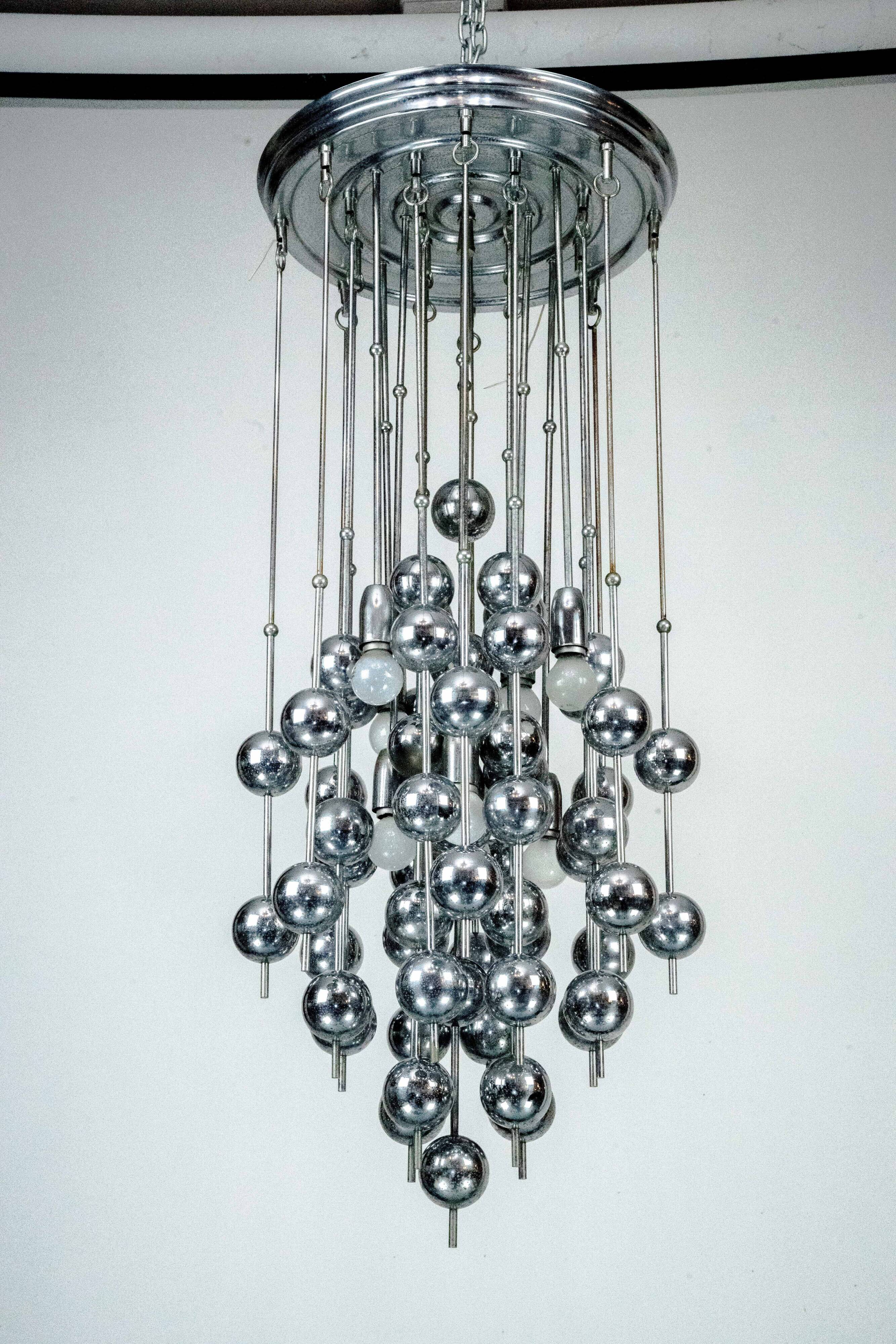 Italian Chrome Chandelier with Spherical Elements, 1970s