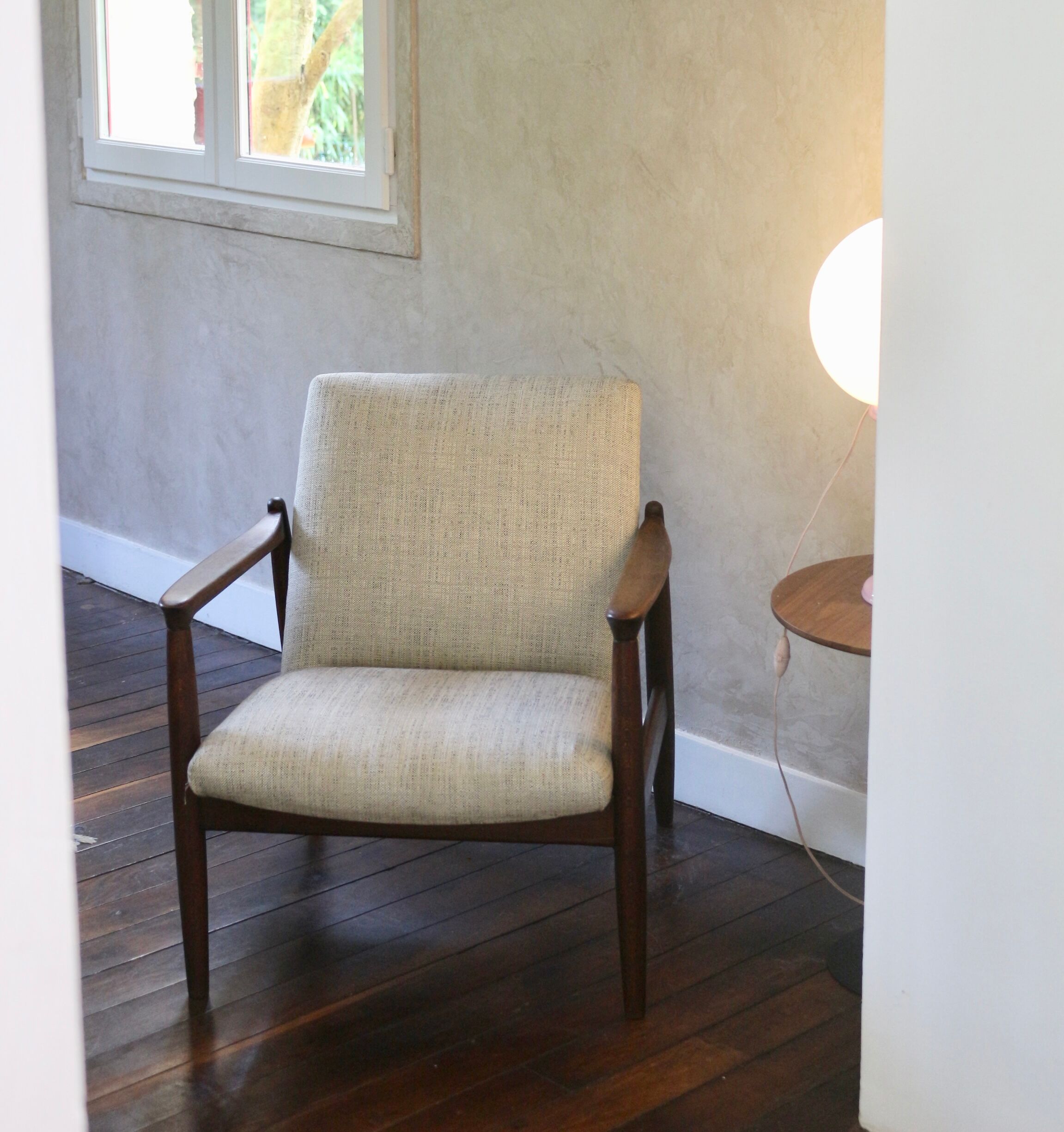 Armchair GFM-142 by Edmund Homa 1960s beige fabric.