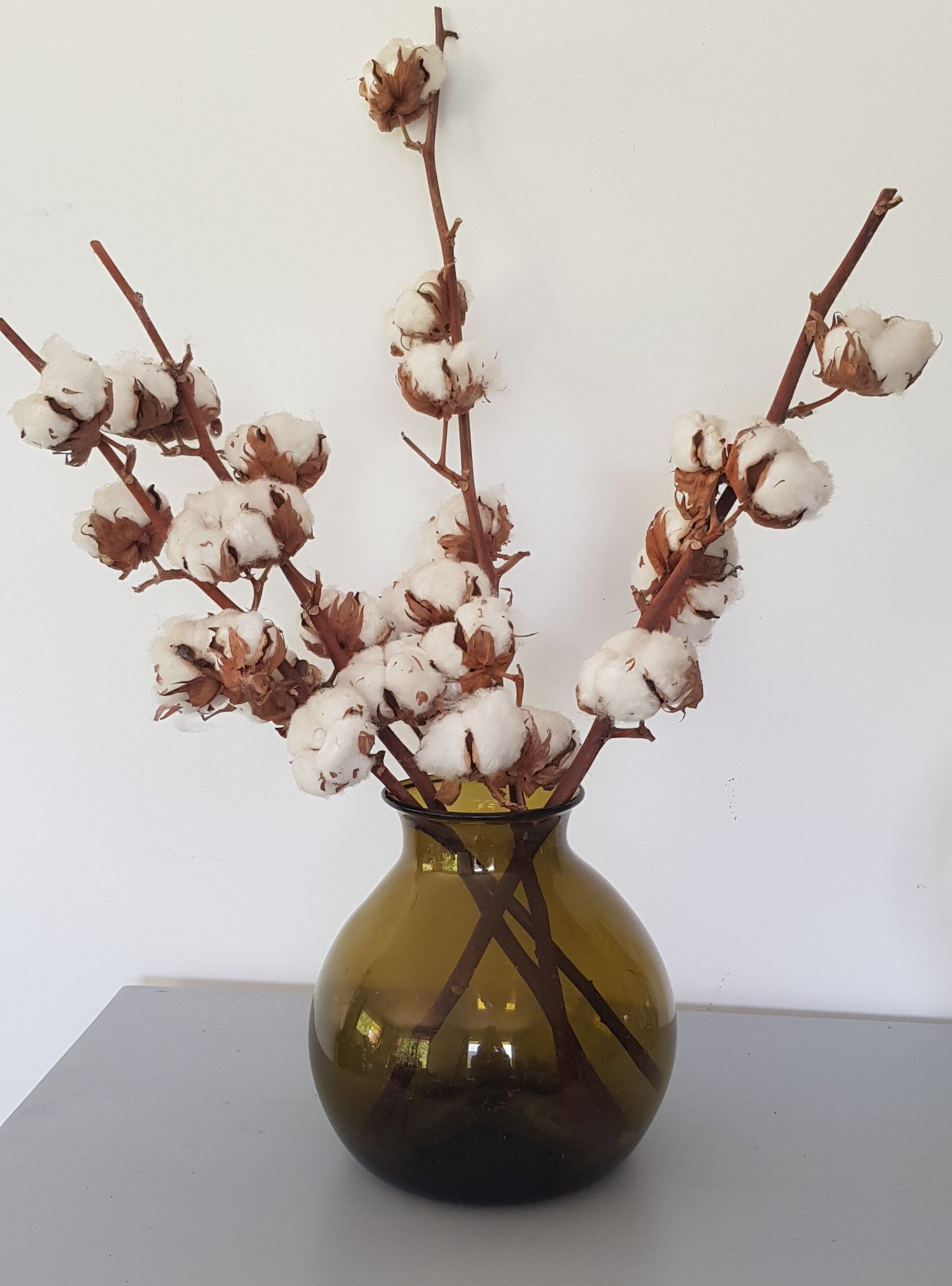 Amber green brown ball vase