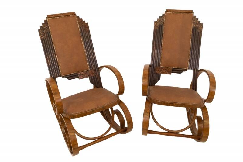 A pair of unique Art Deco rocking chairs, Poland, circa 1930.