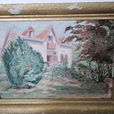 Oil painting on hardboard - Bourgeois house Signed Henri (Missing)
