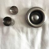 Vintage stainless steel egg cup and salt shaker – minimalist duo