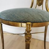 Vintage Paolo Buffa Brass Vanity Chair: Chiavari Style, Blue Fabric, 1950s