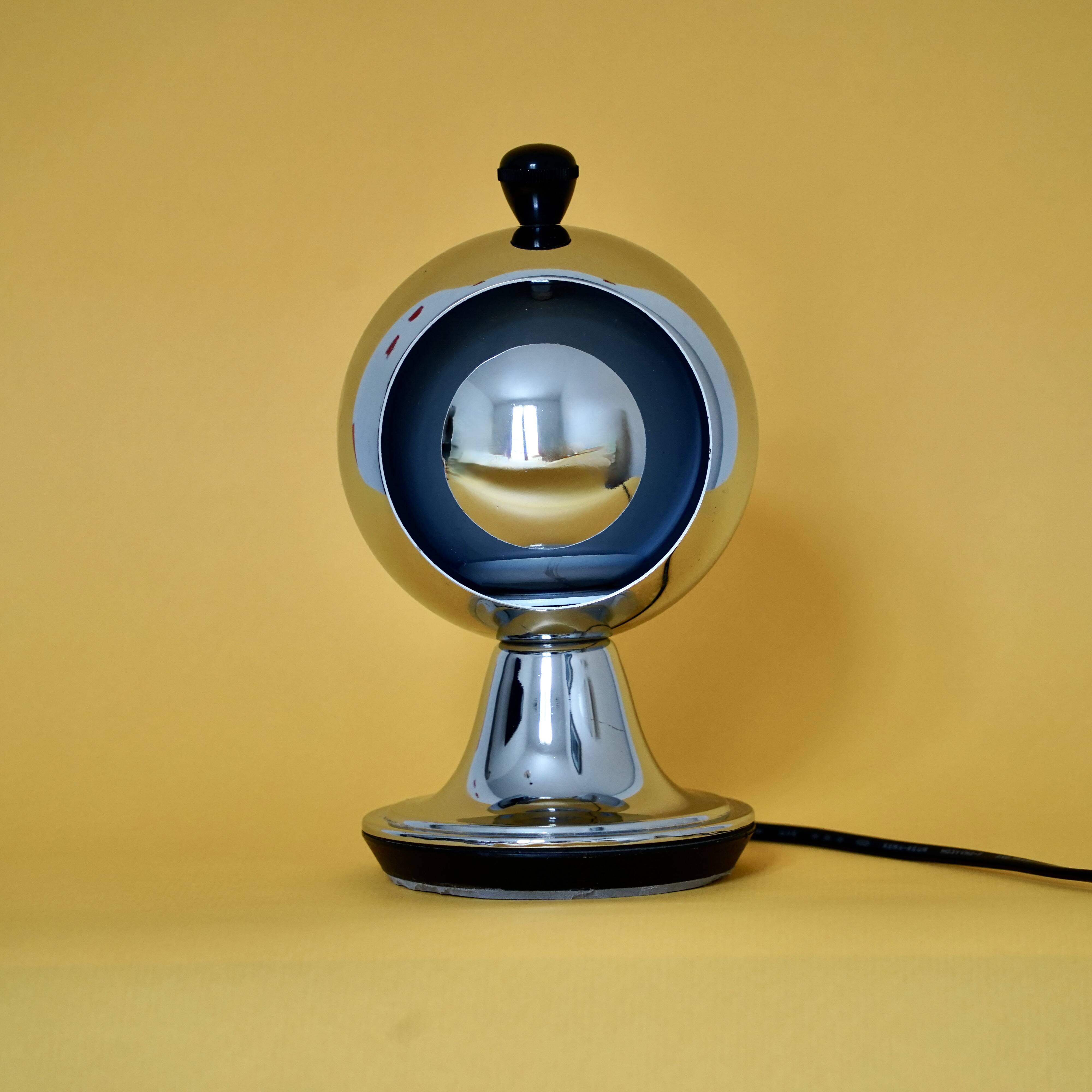 Chrome Spherical "Eclipse" Table Lamp – Inspired by Iconic 1960s Space Age