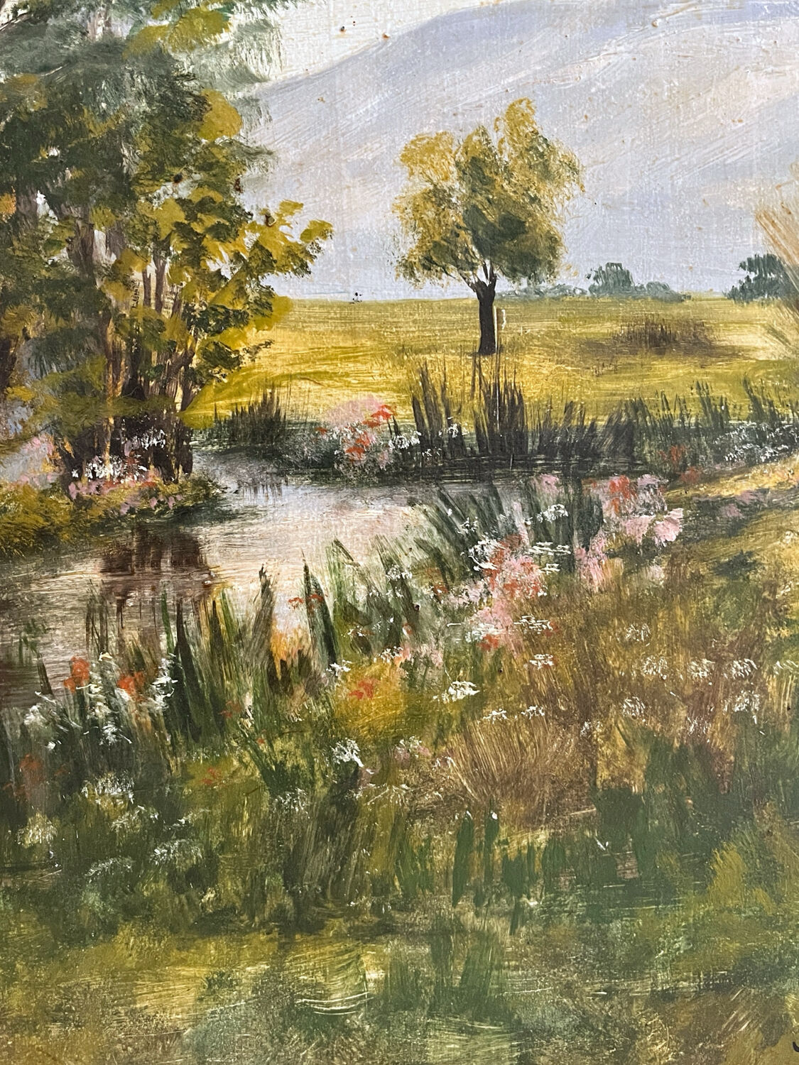 Peinture ancienne huile sur bois paysage verdoyant Joseph Guénard