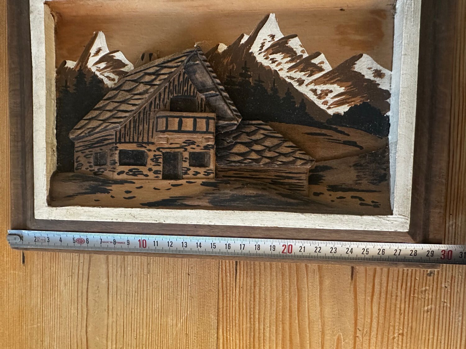Vintage 1950s Alpine Table, Carved and Painted Wood - Warm Atmosphere