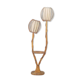 Rattan lamppost, 2 lights and tablet, vintage