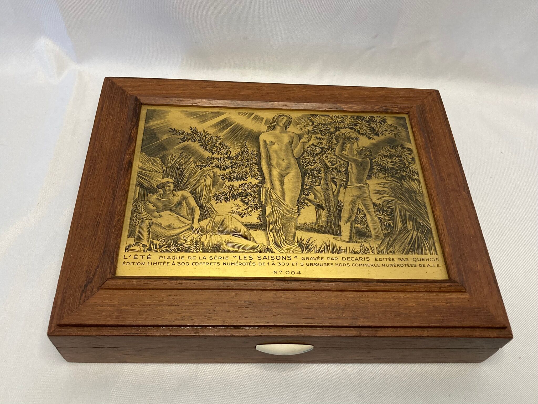 Old cigar box engraving L'Eté DECARIS rosewood early twentieth century