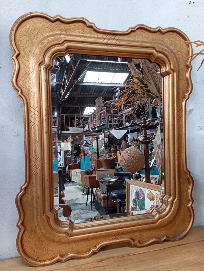 80s beveled gold mirror