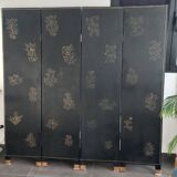 Chinese screen in black lacquer and marble stone