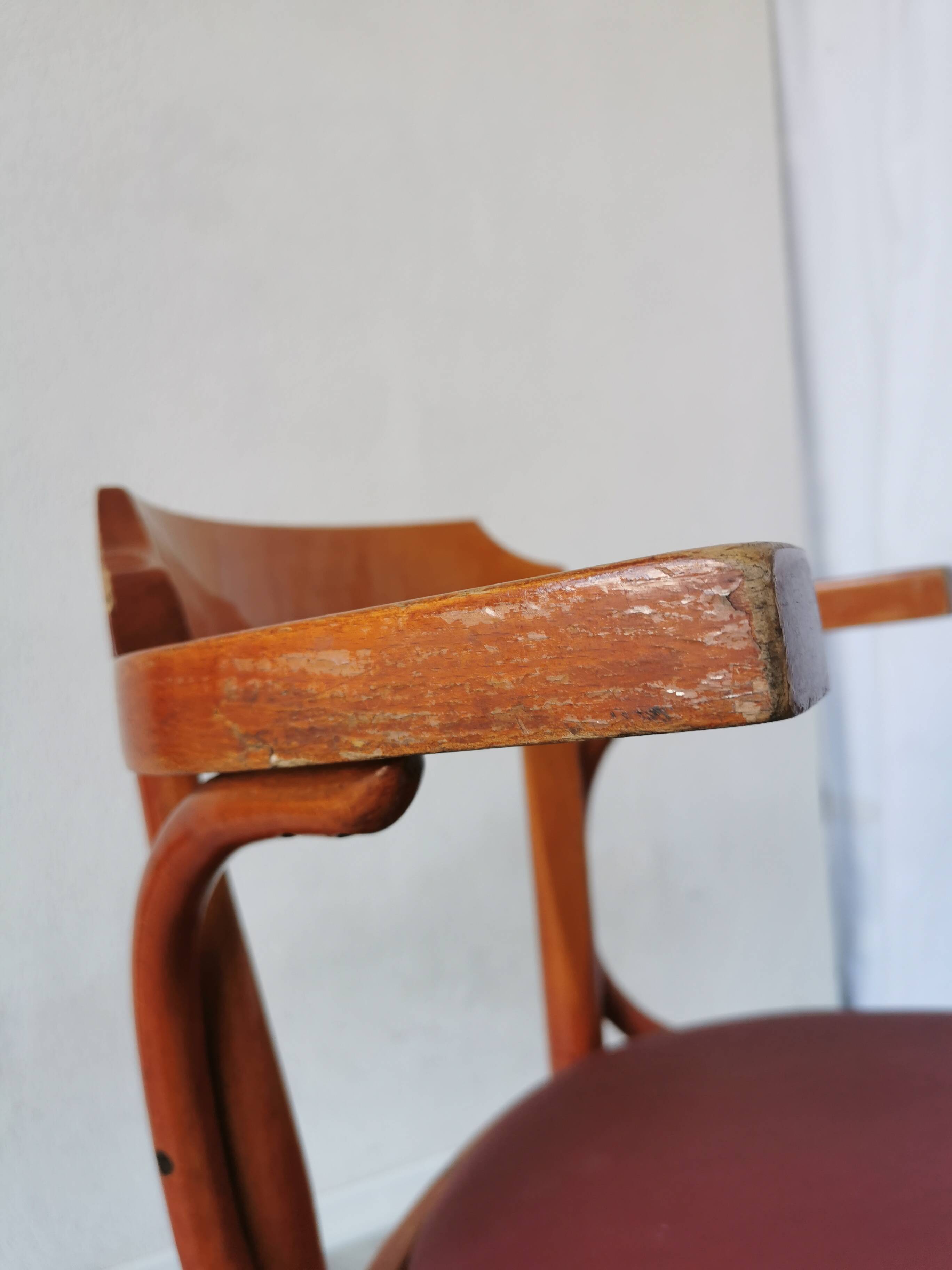 Vintage Bentwood Armchair: 1970s Red Faux Leather Irish Pub Chair