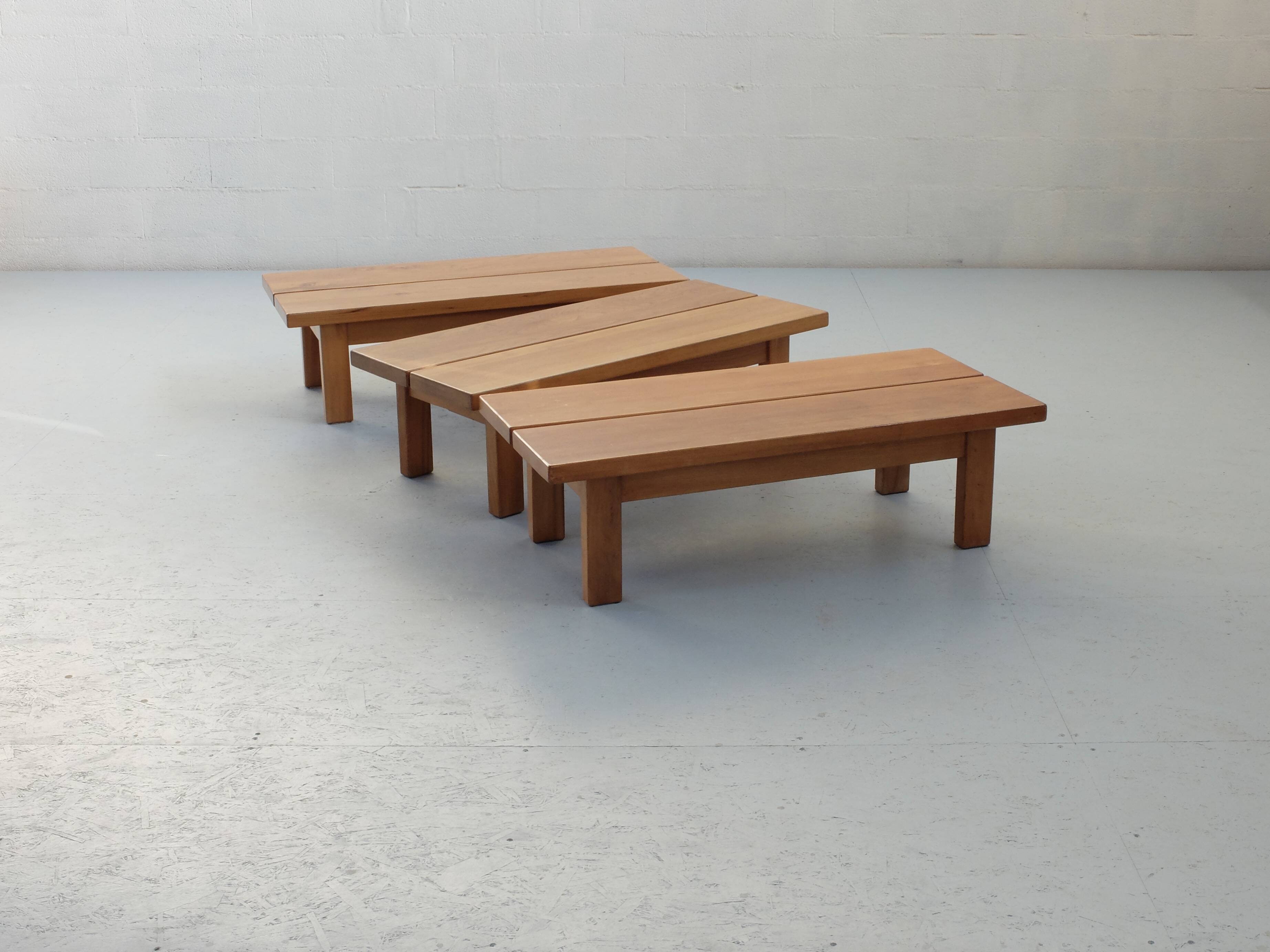 Large coffee table in 3 modules, solid elm.