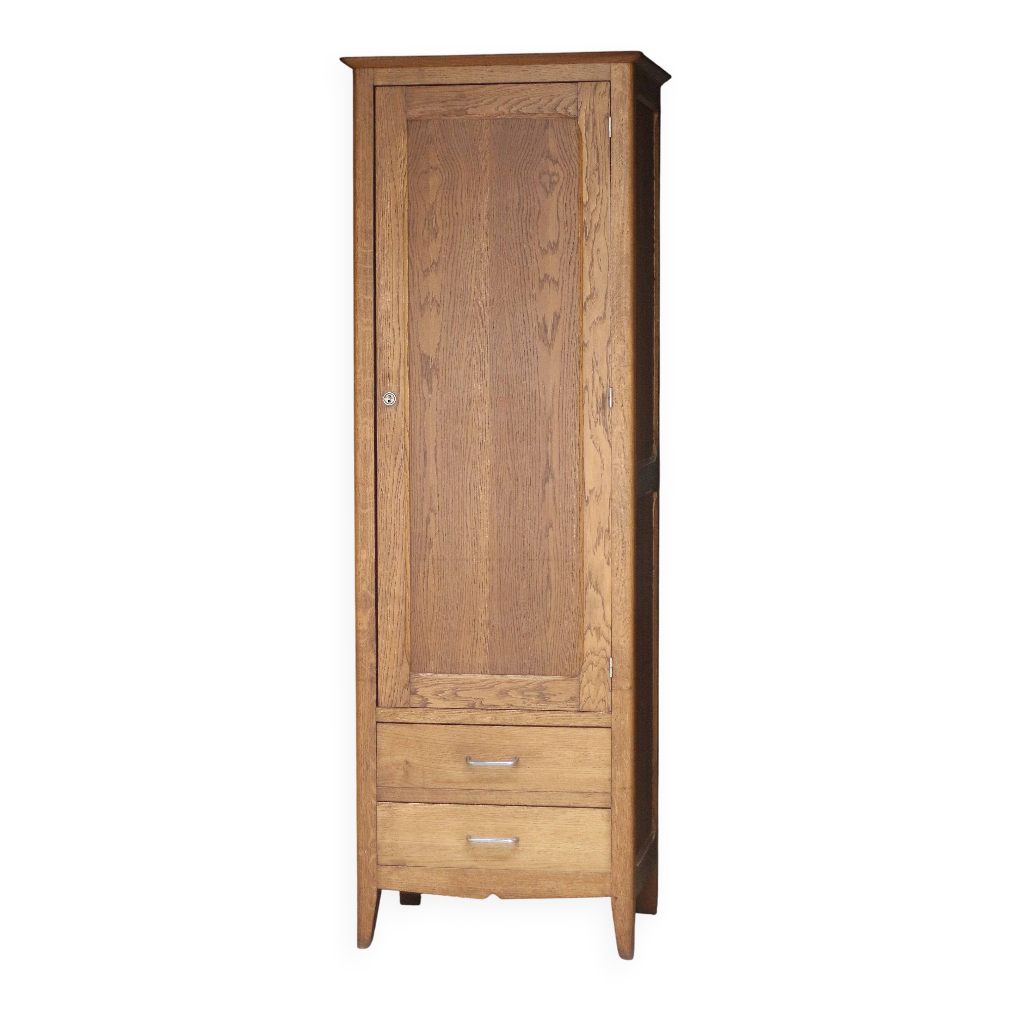 Rare: Parisian wardrobe, oak bonnetière from the 1950s