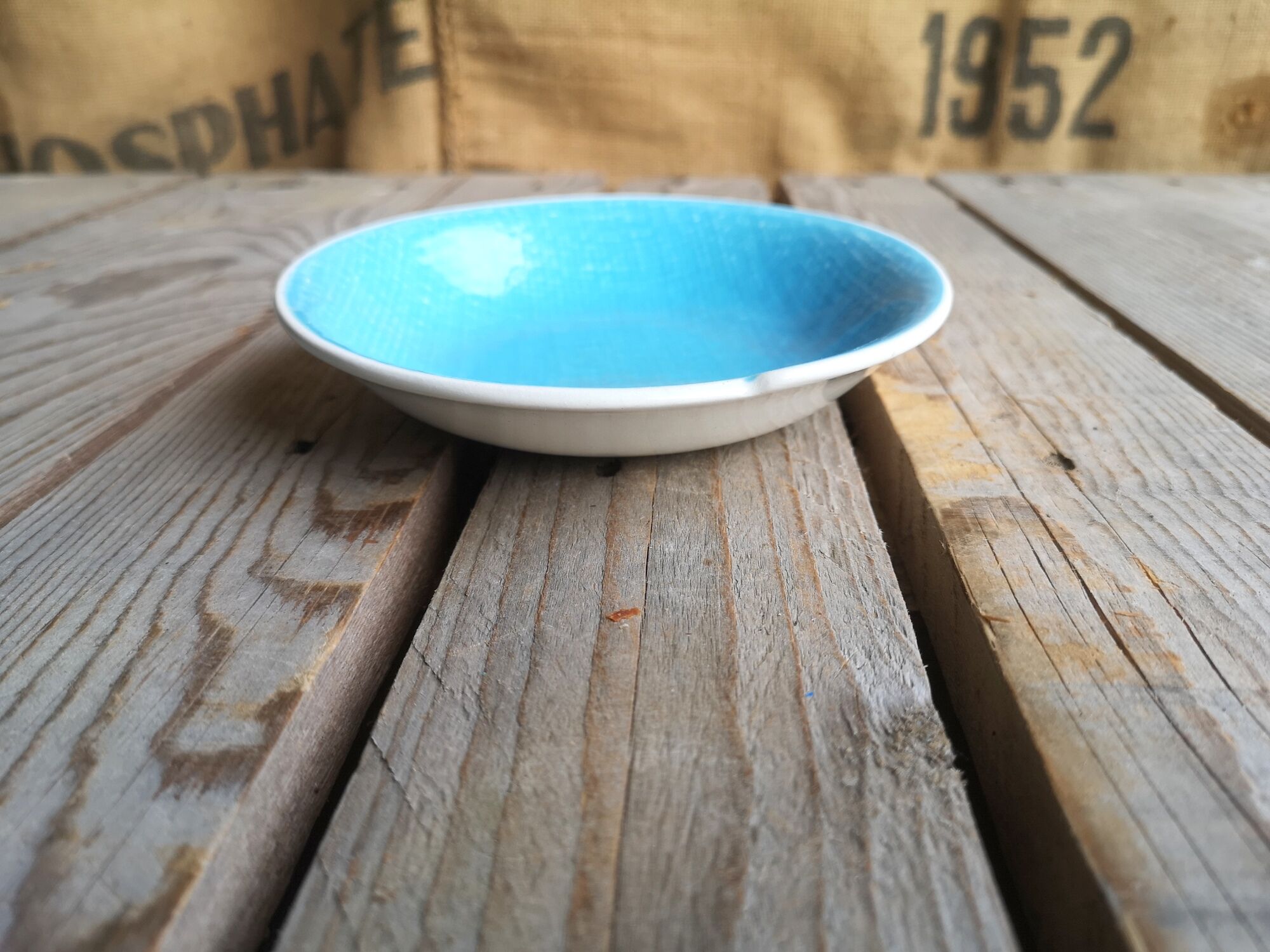 Blue Saucer in Faience from Salins Collection Deauville