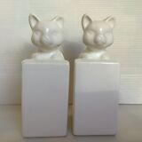 Pair of greenhouse books cats white earthenware