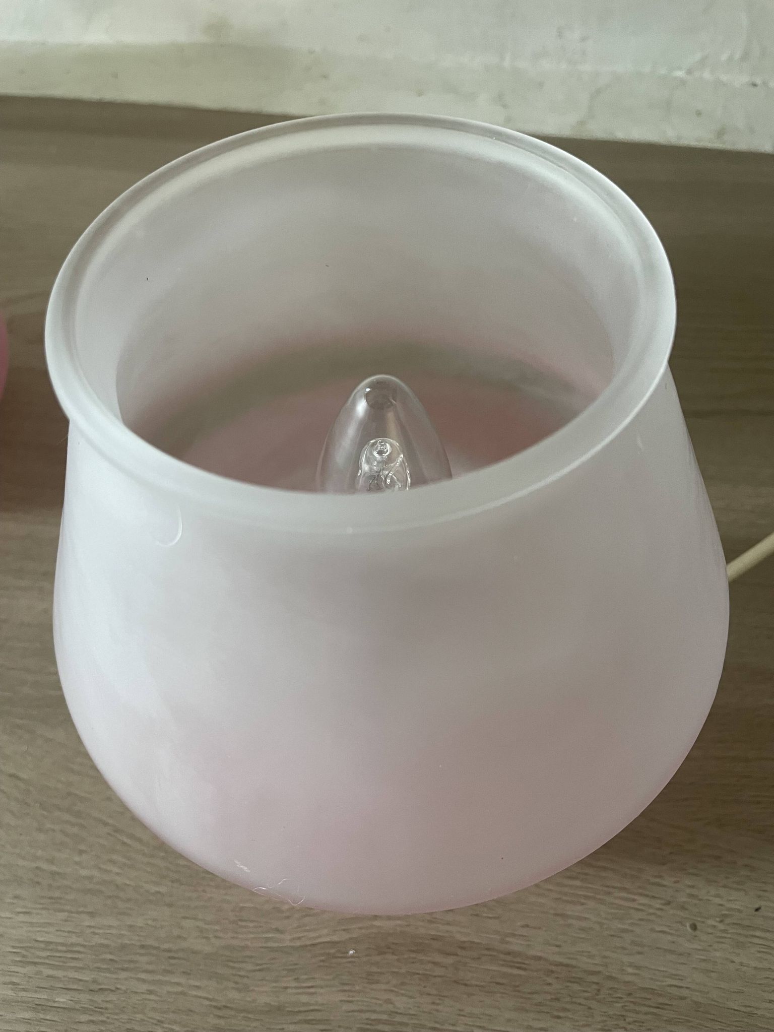 Pair of frosted pink glass mushroom lamps