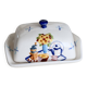 Vintage earthenware butter dish - Breakfast barbotine decor