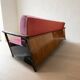 Burgundy folding sofa bed by Edmund Homa, mid-century modern, 1960s, Czechoslovakia, 200 × 88 × 80 cm