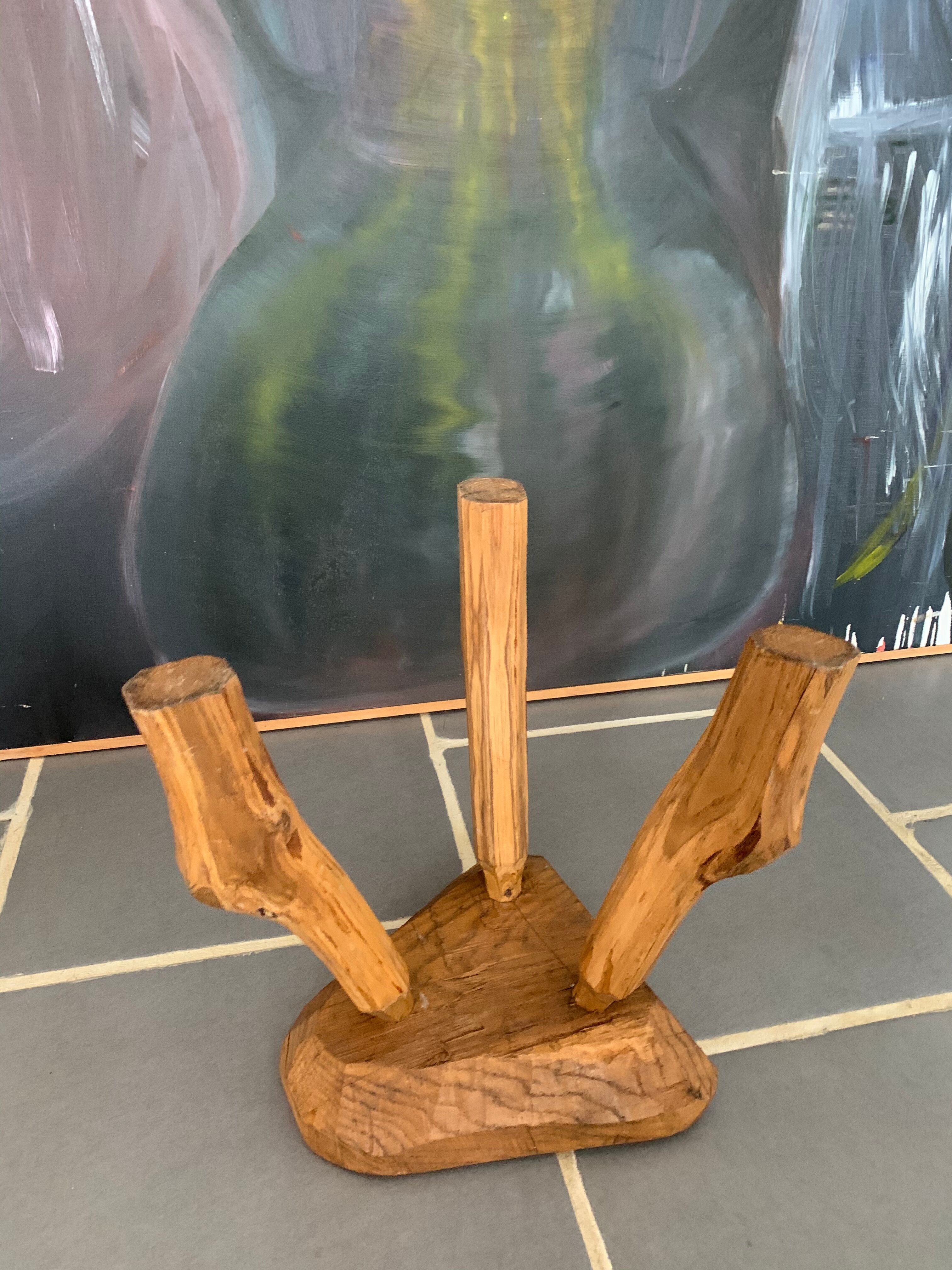 Vintage tripod raw wood stool