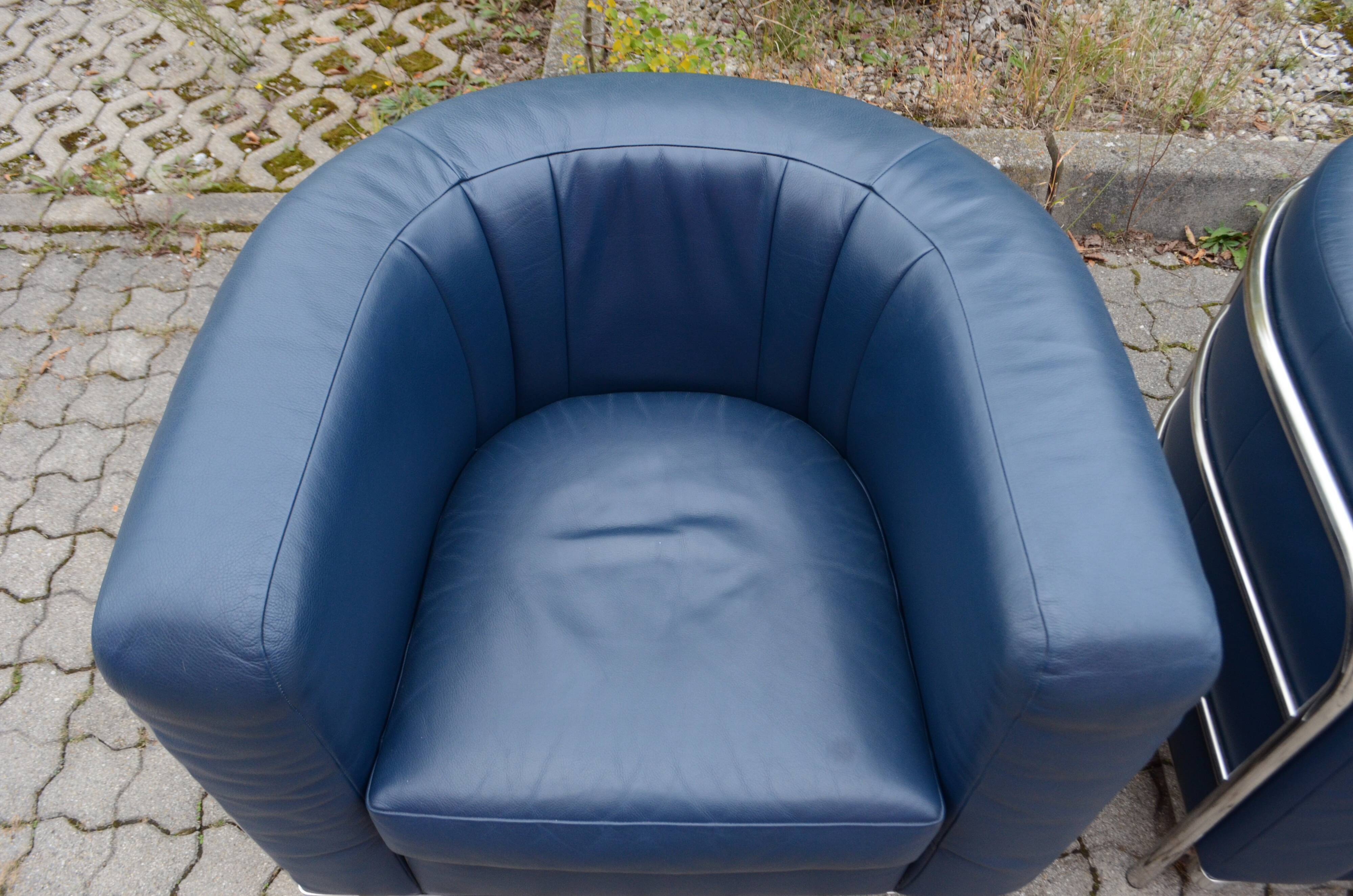 Zanotta Onda set Sofa & 2 Chairs blue leather