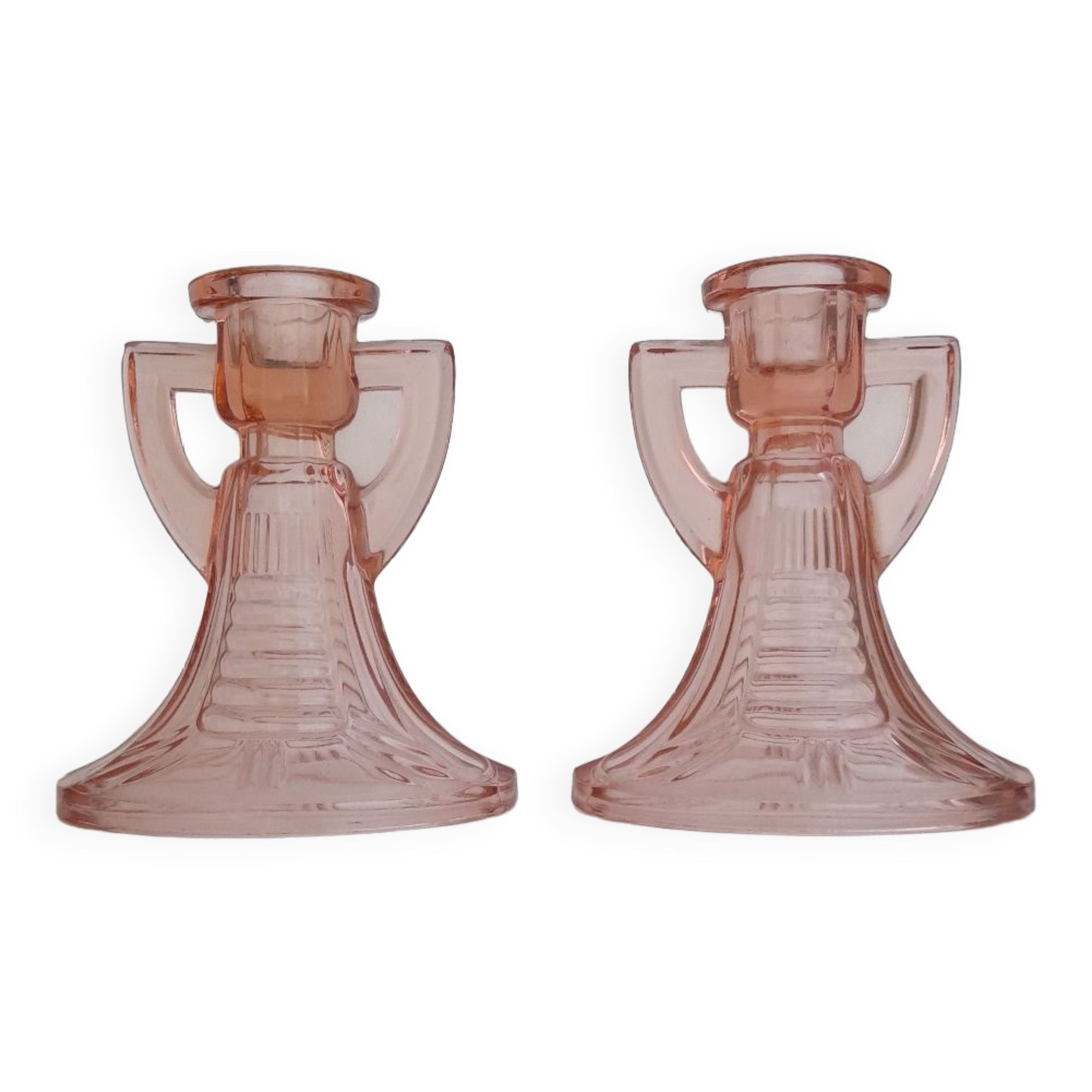 Set of 2 pink Luxval Art Deco candle holders