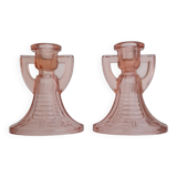 Lot de 2 bougeoirs rose luxval art déco