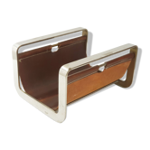 Porte-revues en cuir & acier 1970 vintage