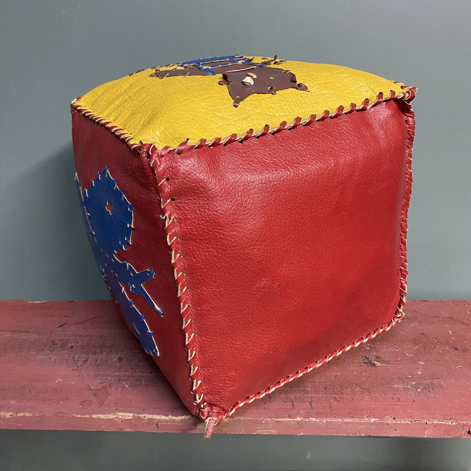 Small children's leather pouf 60's