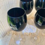 Footed glasses in blown purple bubble glass, Murano style.