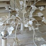 Vintage chandelier in painted metal decoration foliage and flowers